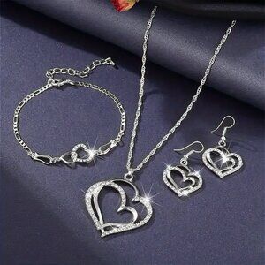 Double Hollow Heart 3-Piece Jewelry Set For Women